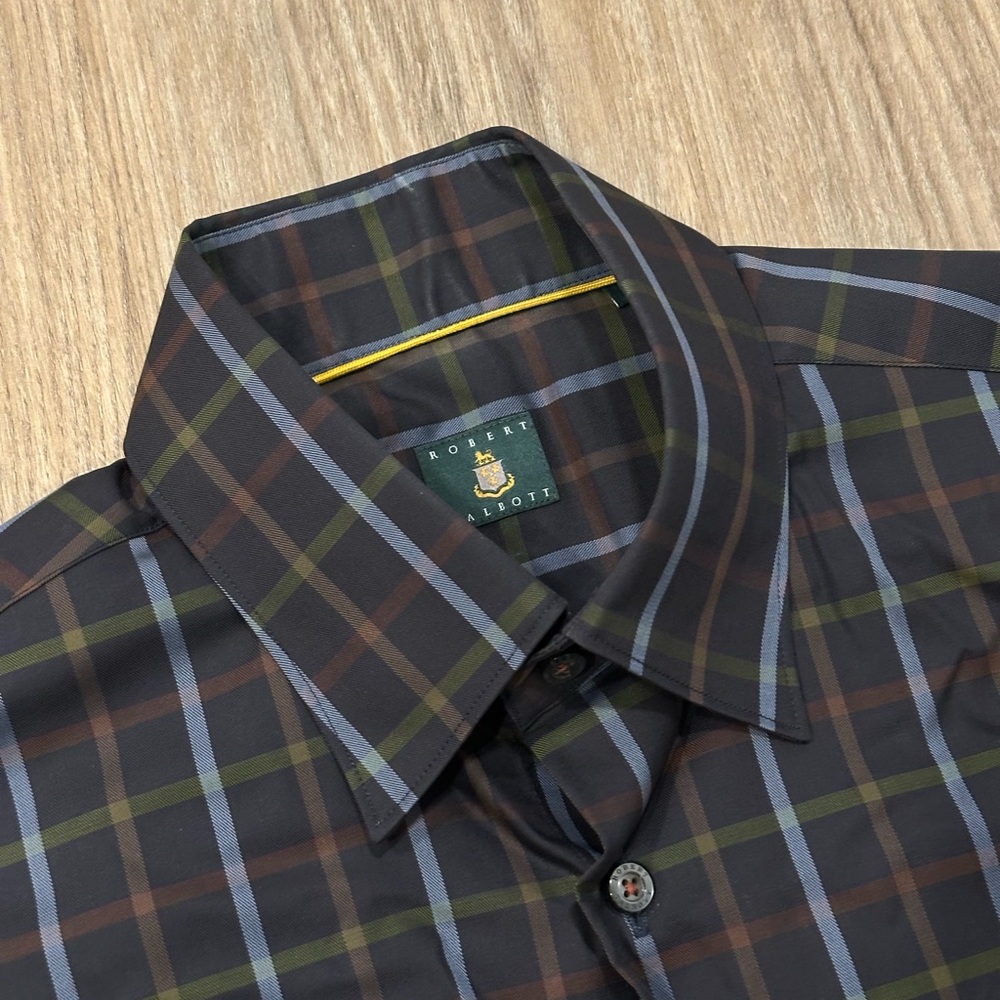 Robert Talbott Men's Plaid Shirt - Black, Brown, and Green